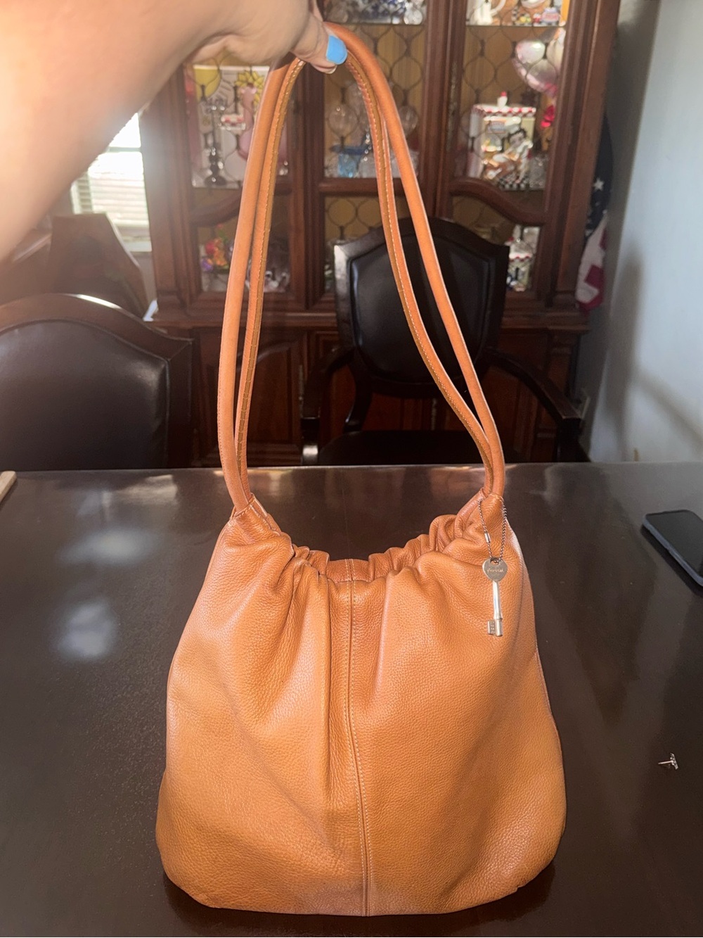 Vintage Fossil Pebble Leather Brown Shoulder Hobo Bag Y2K